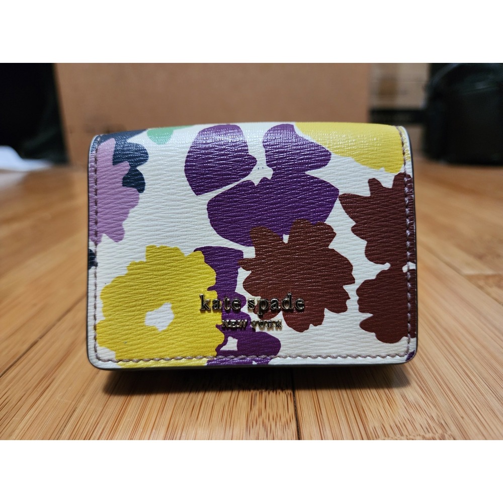 Kate Spade Sylvia Swing Flora Slim Trifold Mini Wallet Party Floral Pattern Snap